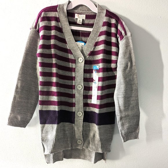 The Children's Place Girls Knit Sweater Purple Gray Striped Cardigan S, … - Picture 5 of 5